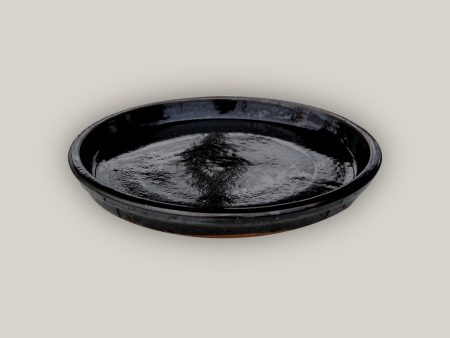 6135H34FS - Round | Shiny Black Ceramic Plant Saucer | High Fired Ecofriendly Clay - Sizes 8 -24  - FREE SHIPPING Online