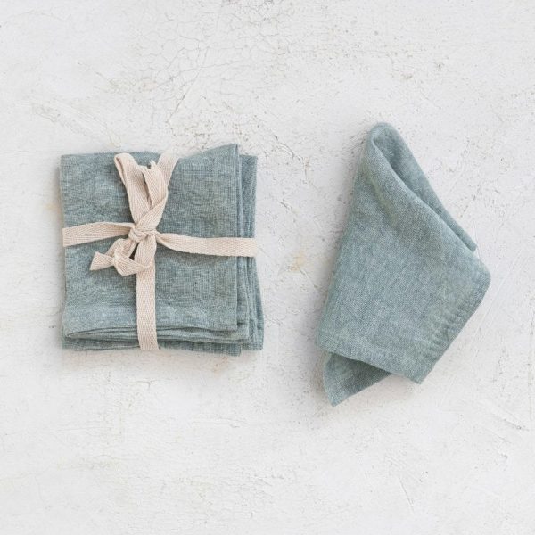 STONEWASHED LINEN COCKTAIL NAPKINS,  SET OF 4 on Sale