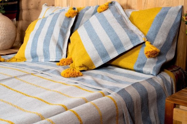 Oaxaca Handmade Grey and Yellow Bedding Set Online Sale