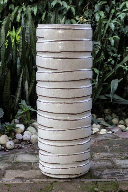 8403N43FS - Antique White Striped Cylinder Ceramic Planter - FREE SHIPPING on Sale