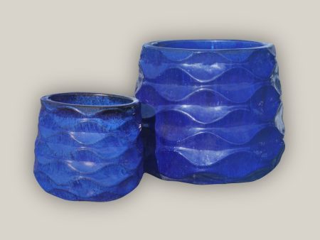 6101H47FS - Blue Modern Wave Round Ceramic Pot - FREE SHIPPING For Sale