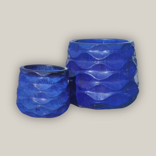 6101H47FS - Blue Modern Wave Round Ceramic Pot - FREE SHIPPING For Sale