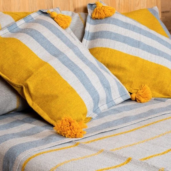 Oaxaca Handmade Grey and Yellow Bedding Set Online Sale