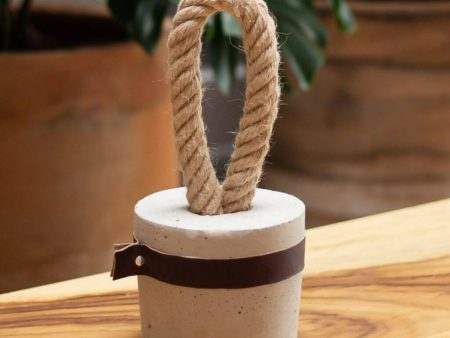 Concrete Doorstop with Dark Brown Leather Online