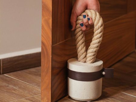 Mini Concrete Doorstop with Dark Brown Leather Fashion