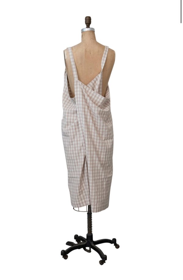 PLAID WOVEN COTTON CROSS BACK APRON WITH ADJUSTABLE STRAPS Online now