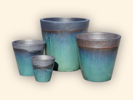 6024H6FS - Matte Black Turquoise Cone Planter - FREE SHIPPING For Cheap