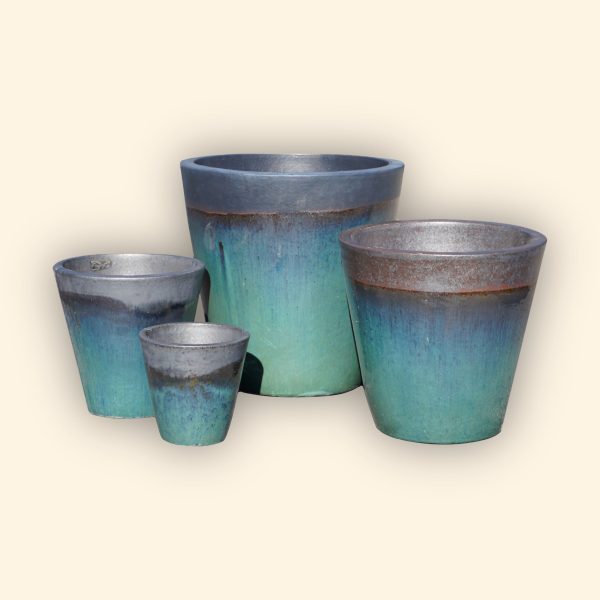 6024H6FS - Matte Black Turquoise Cone Planter - FREE SHIPPING For Cheap