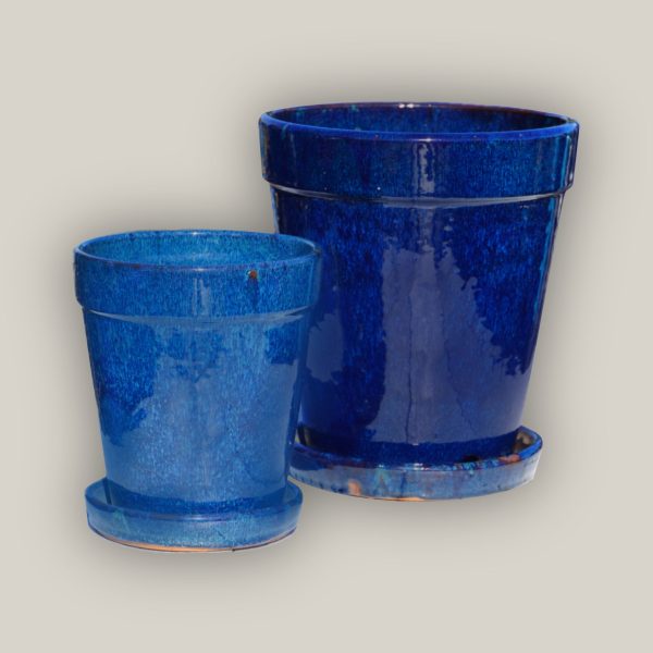 322M20FS - Double Blue Round Ceramic Planter with Saucer -  FREE SHIPPING on Sale