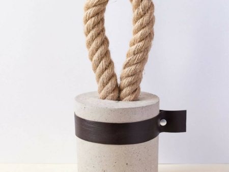 Mini Concrete Doorstop with Black Leather Online now