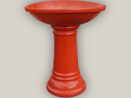 3103L14 - Bright Red Round Ceramic Bird Bath Online Sale