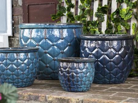 8413N8FS - Blue Quilted Round Rim Bullet Planter - FREE SHIPPING Online Hot Sale