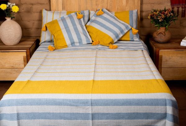 Oaxaca Handmade Grey and Yellow Bedding Set Online Sale