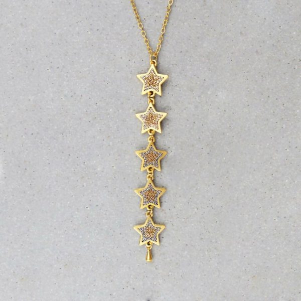 5 STARS NECKLACE, PLATED IN 24K GOLD on Sale