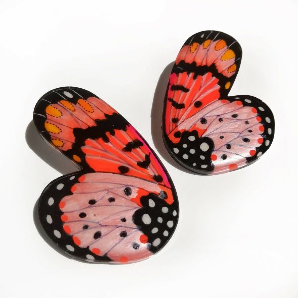 XL Rounded Half Pink Acraea Butterfy Earrings Discount