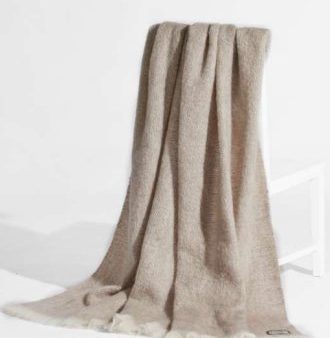 REVERSIBLE BEIGE COLOR MOHAIR & WOOL THROW For Cheap