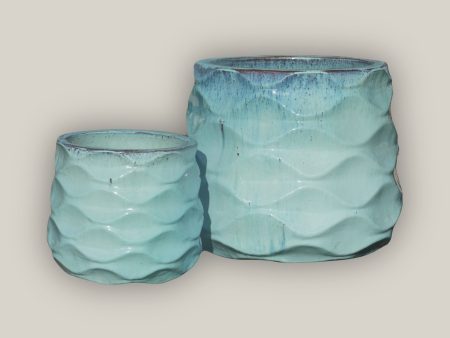 6101H4FS - Light Turquoise Modern Wave Round Ceramic Planters - FREE SHIPPING Online Hot Sale