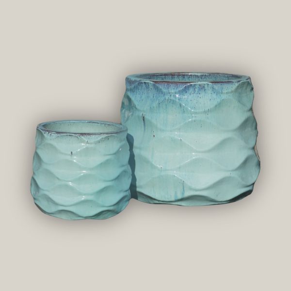 6101H4FS - Light Turquoise Modern Wave Round Ceramic Planters - FREE SHIPPING Online Hot Sale