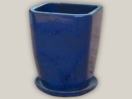 3052L15FS - Dark Blue Tapered Square Planter with Saucer FREE SHIPPING Online now