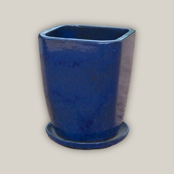 3052L15FS - Dark Blue Tapered Square Planter with Saucer FREE SHIPPING Online now