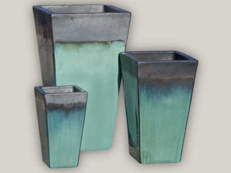 6018H6FS - Matte Black Turquoise Square Wedge Planter - FREE SHIPPING on Sale