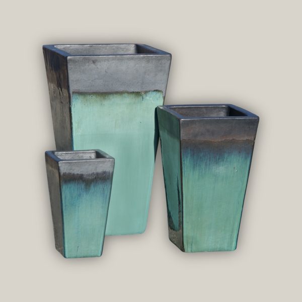 6018H6FS - Matte Black Turquoise Square Wedge Planter - FREE SHIPPING on Sale