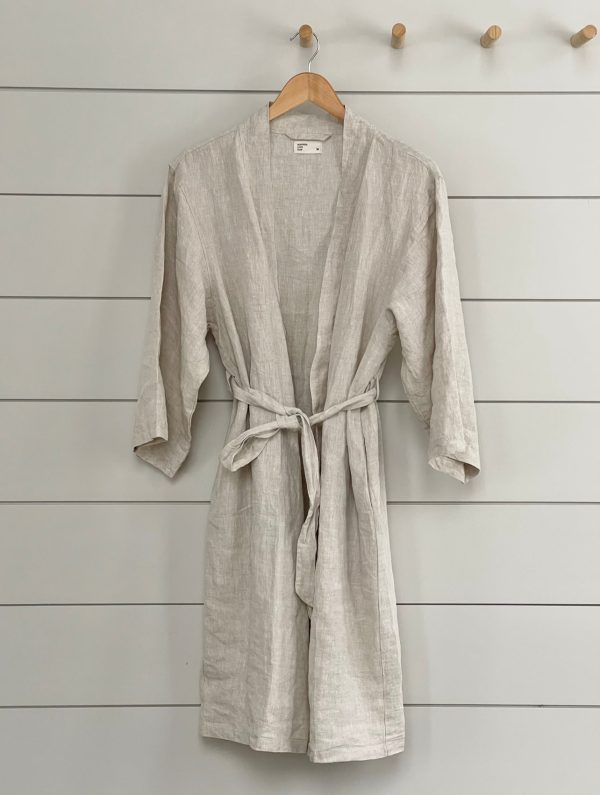 STONEWASH 100% FRENCH FLAX LINEN CLASSIC BATHROBE For Sale