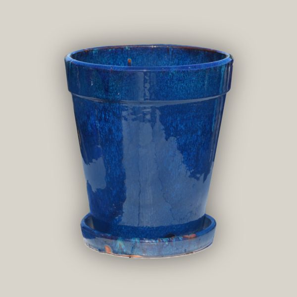 322M20FS - Double Blue Round Ceramic Planter with Saucer -  FREE SHIPPING on Sale