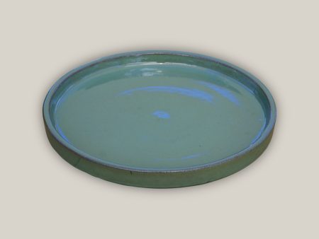 3125L16 - Round | Green Cream Ceramic Plant Saucer | High Fired Ecofriendly Clay - Sizes 8 -17.5  - FREE SHIPPING For Sale