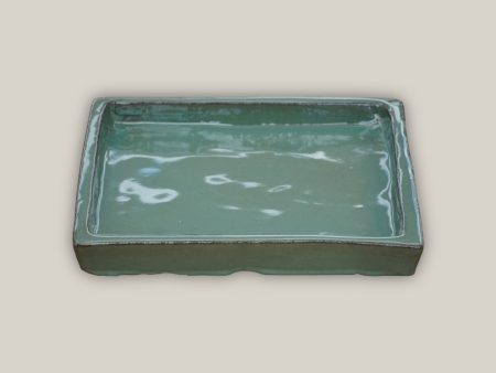 3127L16FS - Square | Green Cream Ceramic Plant Saucer | High Fired Ecofriendly Clay - Sizes 8 -15  - FREE SHIPPING For Cheap