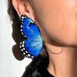 XL Pointed Half Blue Morpho Butterfy Earrings on Sale