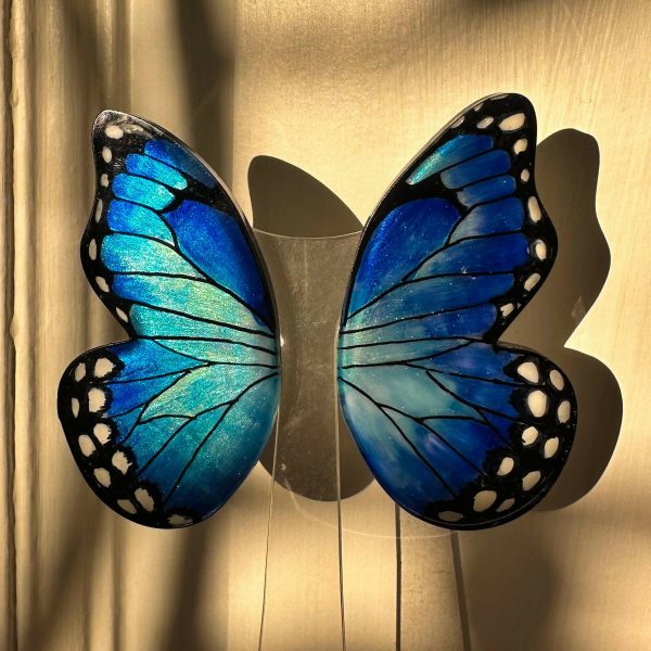 XL Pointed Half Blue Morpho Butterfy Earrings on Sale