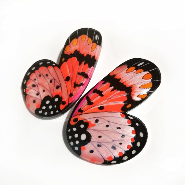 XL Rounded Half Pink Acraea Butterfy Earrings Discount