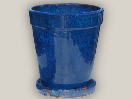 322M2 - Blue Round Ceramic Planter with Saucer For Cheap