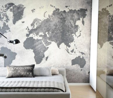 ART WORLD MAP MURAL GREY Online Sale