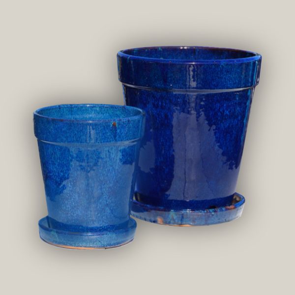 322M2FS - Blue Round Ceramic Planter with Saucer-  FREE SHIPPING For Discount