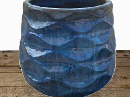 6101H76FS - Deep Turquoise Modern Wave Round Ceramic Planters - FREE SHIPPING For Cheap