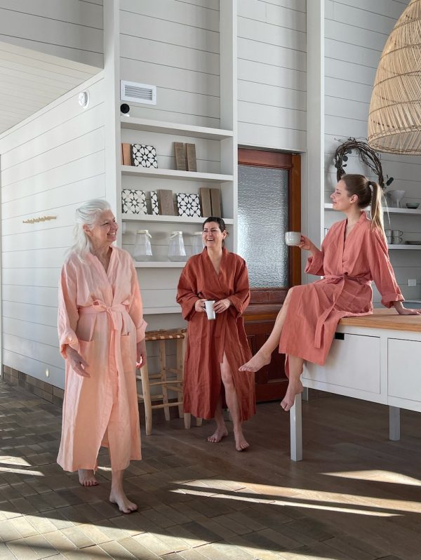 SOFT PINK LINEN BATHROBE KIMONO Online now