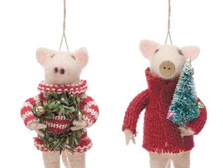 WOOL FELT PIG IN SWEATER ORNEMENT Discount