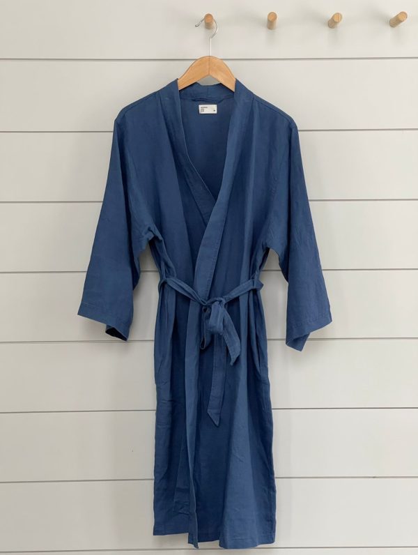 STONEWASH 100% FRENCH FLAX LINEN CLASSIC BATHROBE For Sale