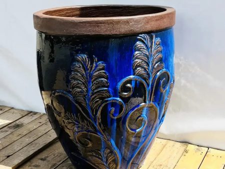 9248C1FS - Cobalt Blue Ceramic Flower Vines Planter - FREE SHIPPING Hot on Sale