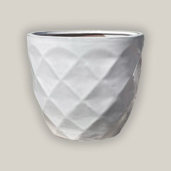 3119L4FS - White Ceramic Geometric Design Planter FREE SHIPPING For Discount