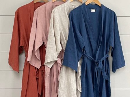 STONEWASH 100% FRENCH FLAX LINEN CLASSIC BATHROBE For Sale