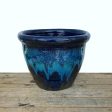 8071N68 - Blue Marble Green Shiny Black Low Cana Pot For Sale