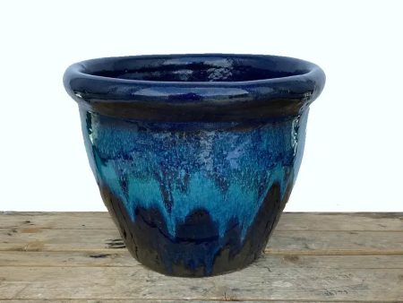 8071N68 - Blue Marble Green Shiny Black Low Cana Pot For Sale