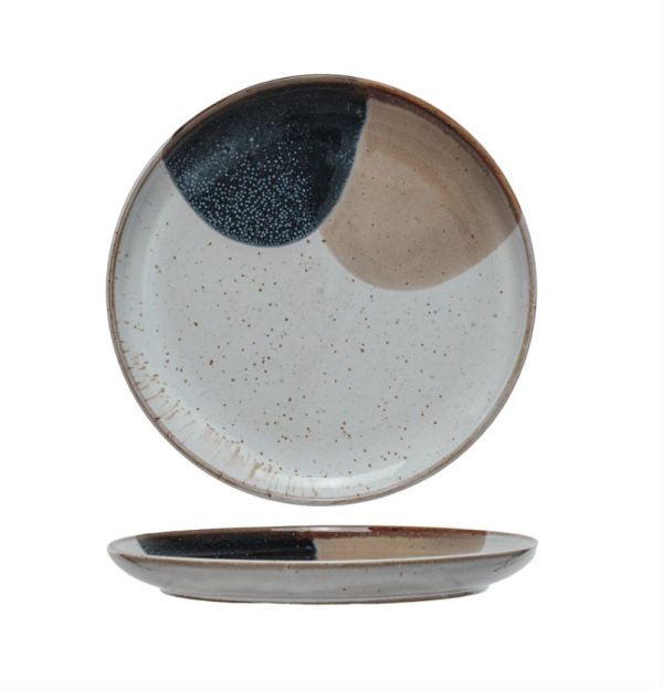 STONEWARE PLATE, REACTIVE GLAZE, BLUE & TAN COLOR Online Hot Sale