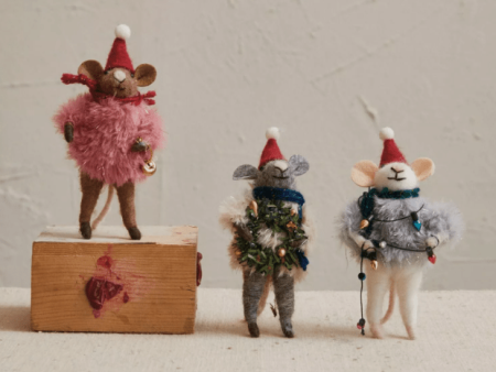 OUTFIT MICE FELT ORNAMENTS WITH FAUX FUR SWEATER on Sale