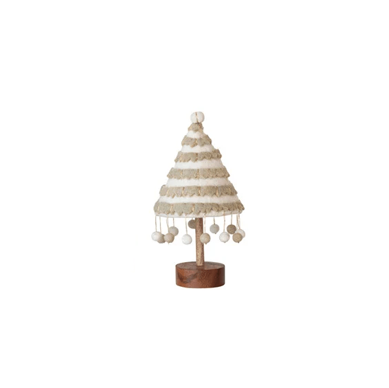 WOOL FELT TREE WITH EMBROIDERY AND WOOD BASE IN GREY & CREAM on Sale