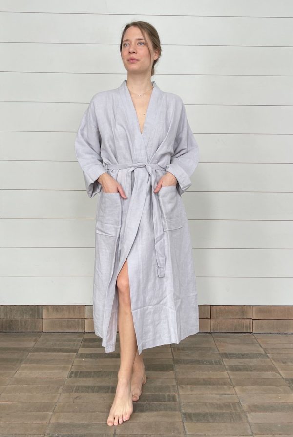 SOFT LINEN BATHROBE KIMINO NEUTRALS TONES Discount