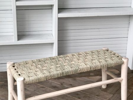 CROSS WOVEN WICKER BENCH For Sale